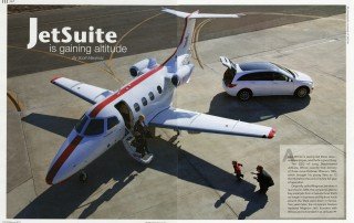 Scott Marshutz’s “JetSuite is gaining altitude” article with an illustration of a private jet.